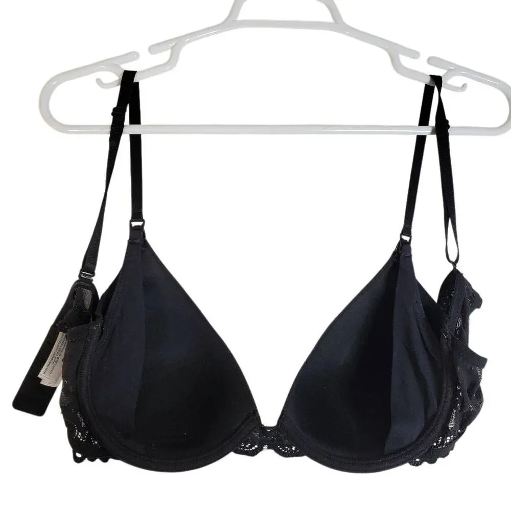 Natori Private Luxuries Lace Trim Underwire Maternity Nursing Bra Black Size 38C
